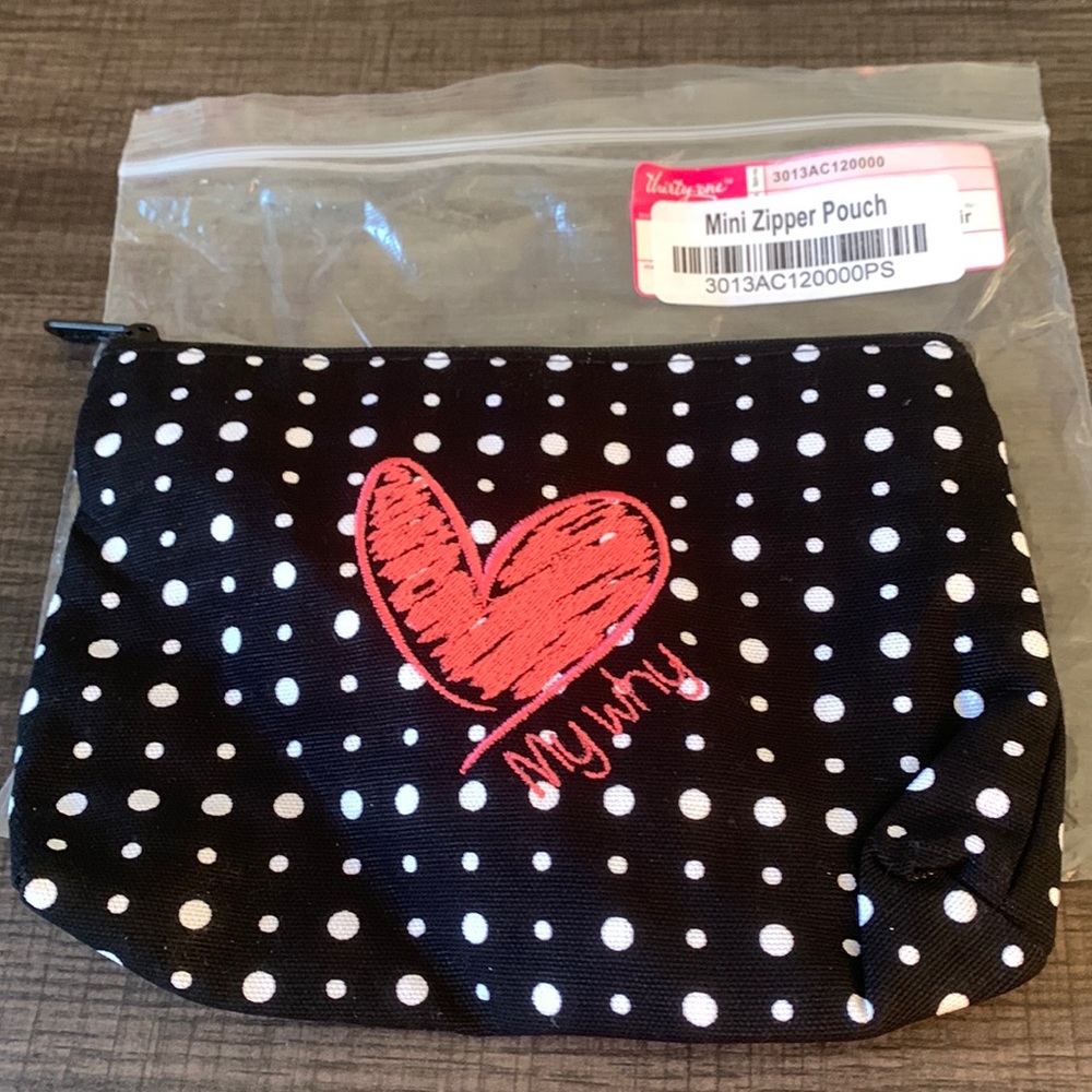 Thirty-One Ditty Dot Embroidered “My Why “ Mini Zipper Pouch